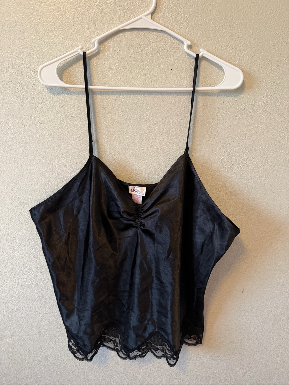 Vintage Y2K Black Satin Lace Trim Camisole VX Intimate Plus Size Dark Coquette